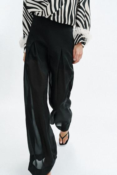 SEMI-SHEER WIDE-LEG TROUSERS - Black by Zara