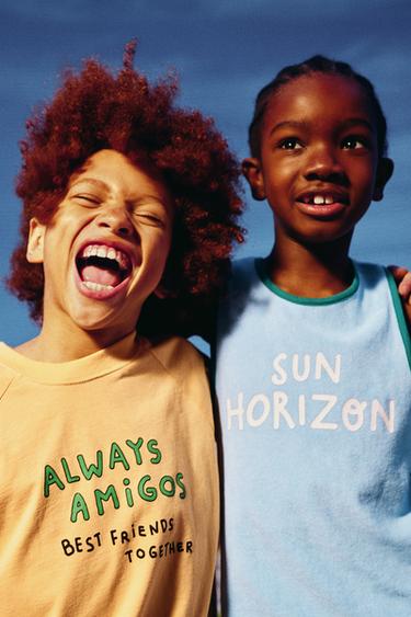 TOWELLING SLOGAN T-SHIRT - Light blue by Zara