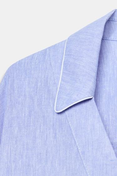 LINEN BLEND BLOUSE WITH PIPING - Light blue by Zara - Image 7