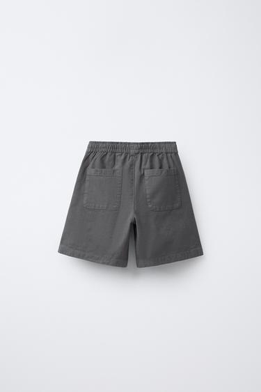 Zara WIDE FIT COTTON SHORTS WITH LABEL - Anthracite grey