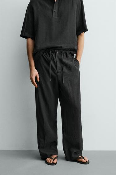 100% LINEN RELAXED FIT TROUSERS - Black by Zara