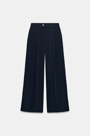 PANTALON PALAZZO BOUTON DORÉ - Bleu marine de Zara - Image 4