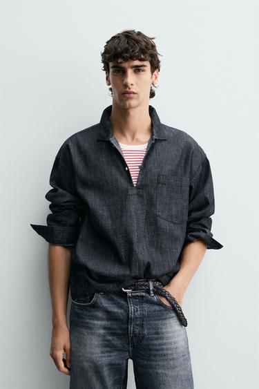 Zara RELAXED FIT TEKSASPOLOSÄRK - Indigo