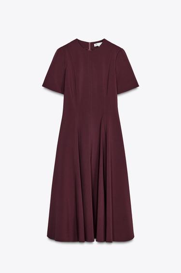 VESTIDO MIDI GODETS ZW COLLECTION - Burgundy de Zara - Imagen 0
