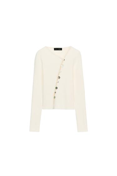 ASYMMETRIC FASTENING KNIT CARDIGAN - ecru-white by Zara