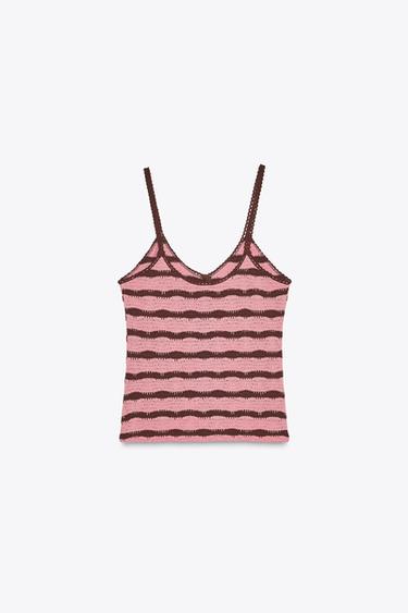 STRIPED KNITTED CROP TOP WITH STRAPS - Pink by Zara - Image 4