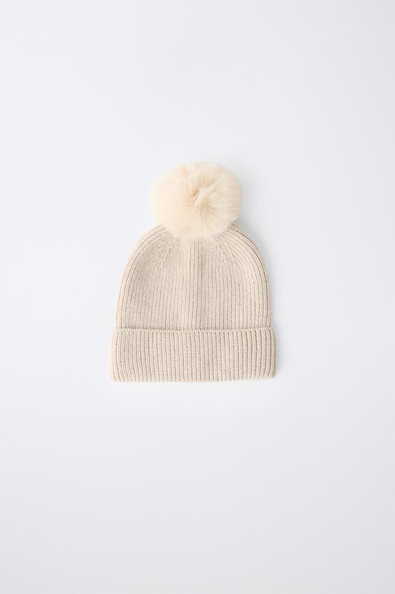 Zara POM-POM KNIT BEANIE - Sand - Image 0