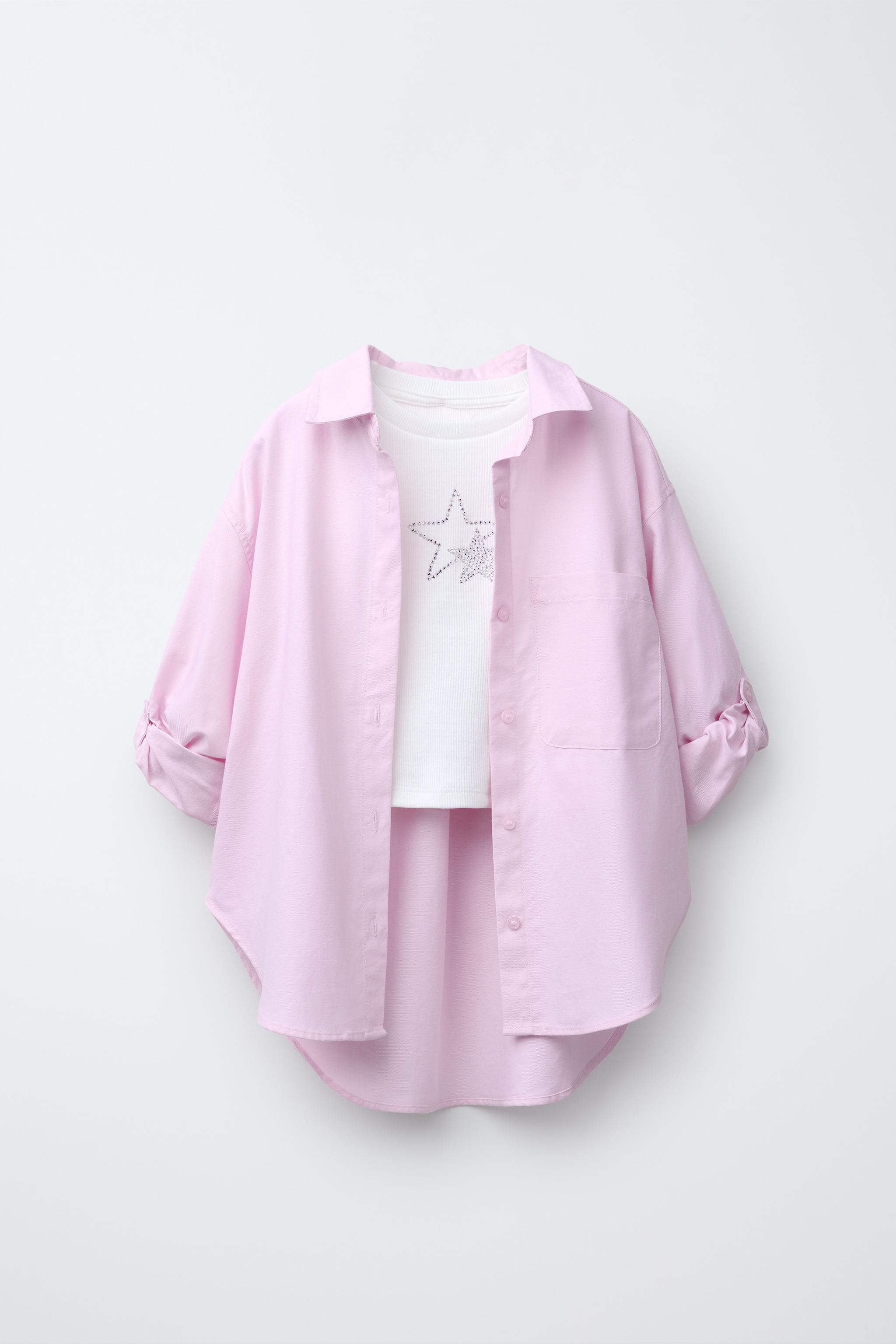 トップス Charmy collar top (Baby Pink) OXFORD SHIRT WITH RHINESTONE T-SHIRT PACK - Light pink | ZARA Turkey