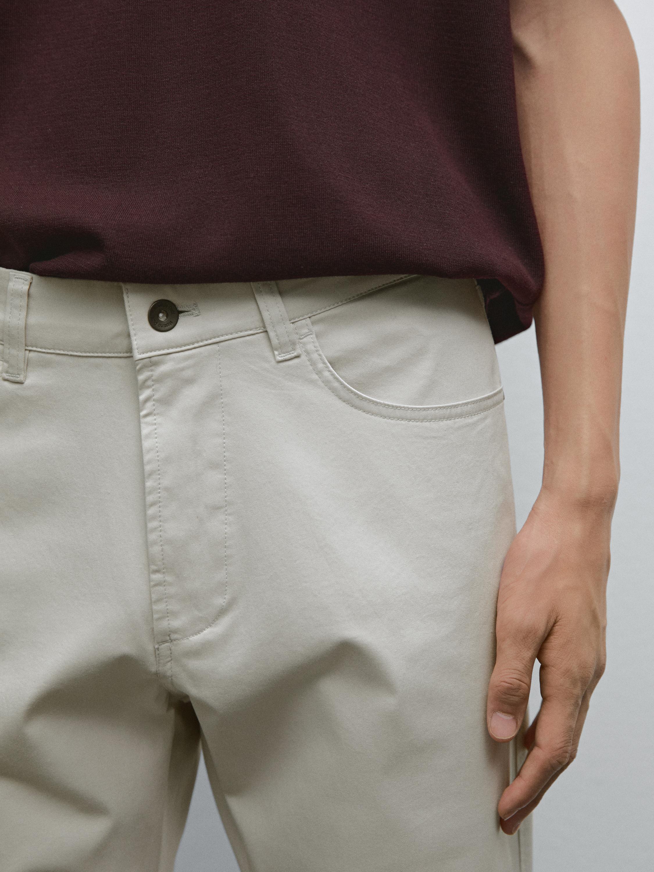 Slim-fit lightweight textured weave denim trousers