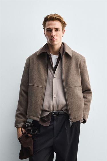 TEXTURED ZIP-UP JACKET - Sand by Zara