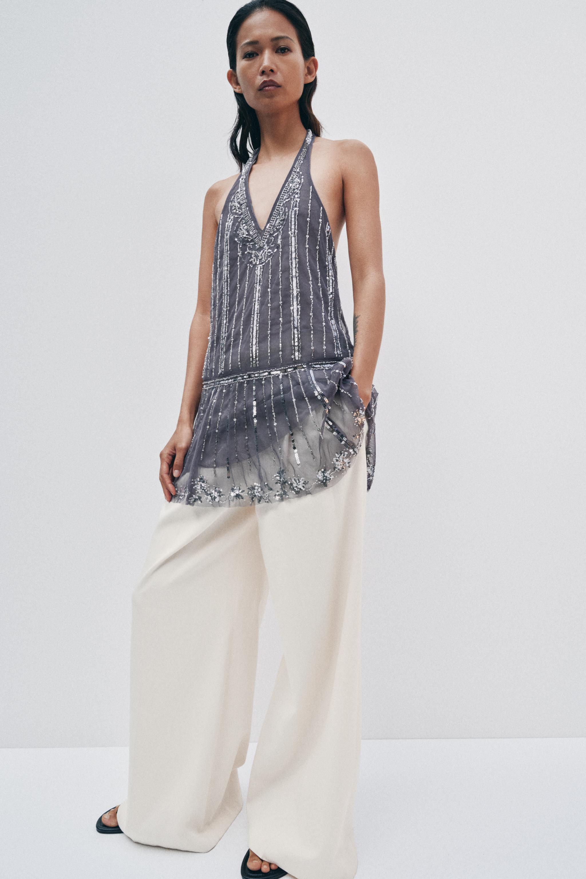 SHIMMER HALTER MINI DRESS - Dark grey | ZARA Turkey