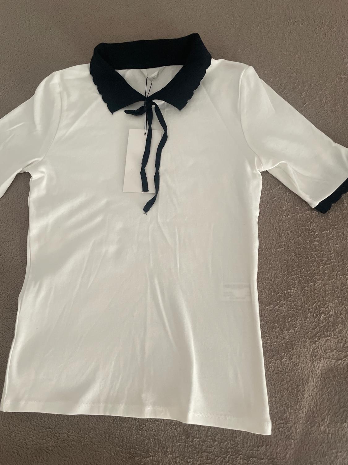 CONTRAST COLLAR T-SHIRT WITH BOW - Image 2
