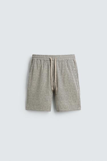 VISCOSE/LINEN RELAXED FIT BERMUDA SHORTS - striped by Zara