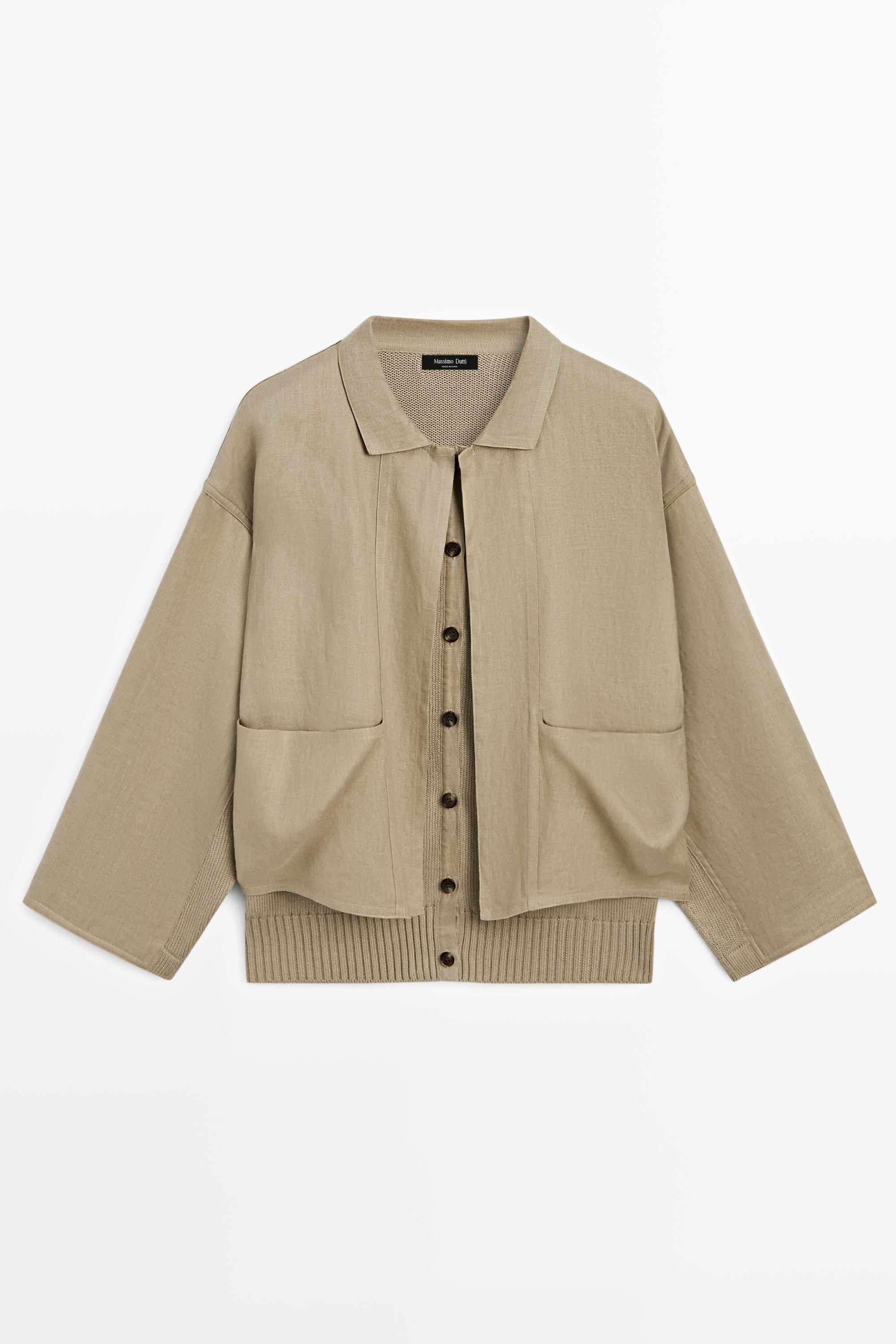 Cotton linen blend cardigan with pockets