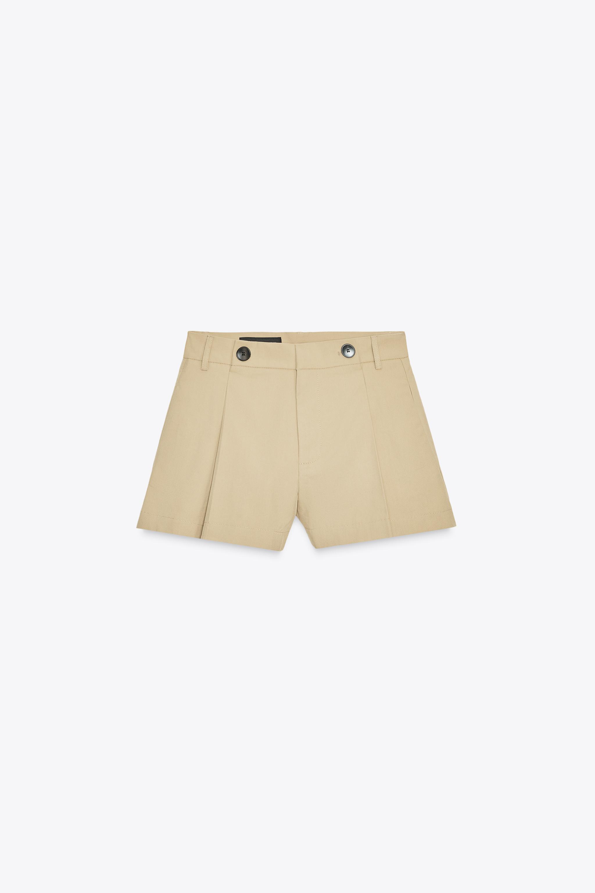 ZARA ボタン付きプリーツショートパンツ PLEATED SHORTS WITH BUTTONS - Light tan | ZARA United States