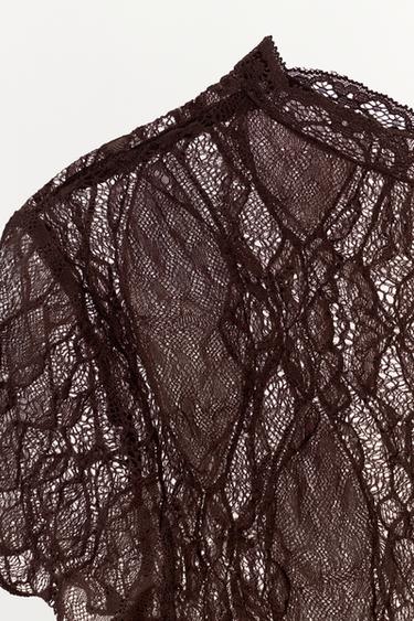TOP COURT EN DENTELLE - Marron foncé de Zara - Image 4