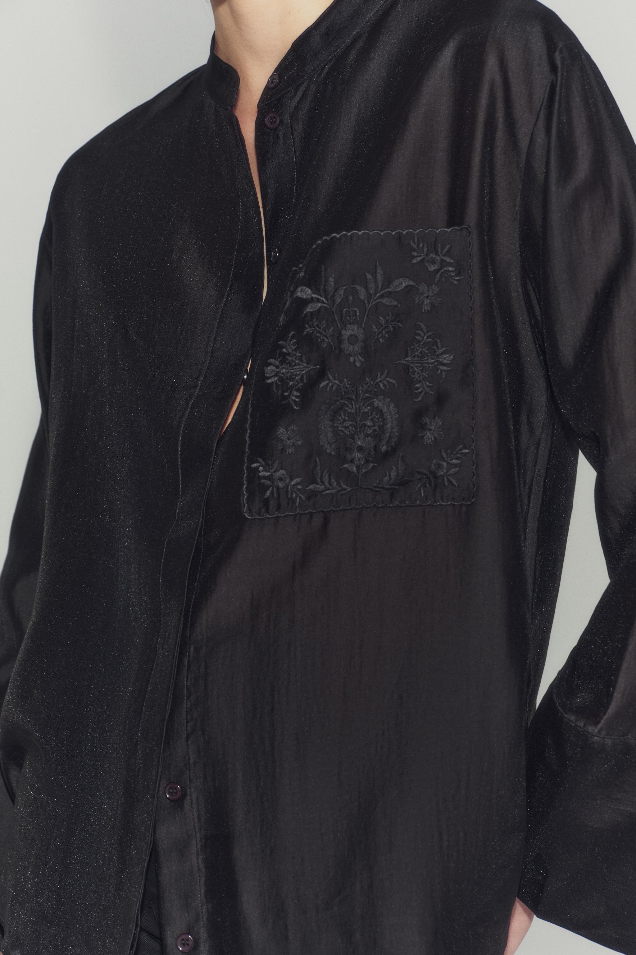 Zara ZW COLLECTION EMBROIDERED POCKET SHIRT — фото 4