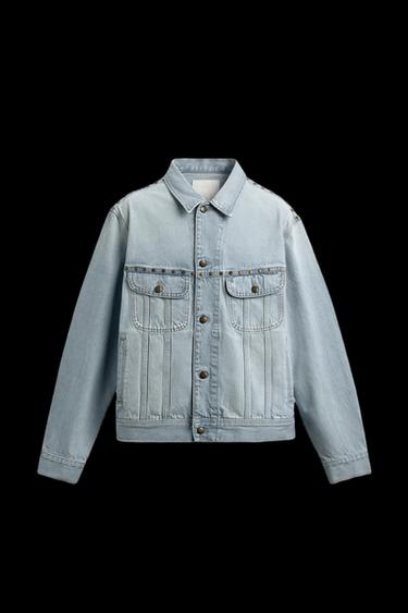CAZADORA DENIM RELAXED FIT TACHAS METÁLICAS - Azul claro de Zara
