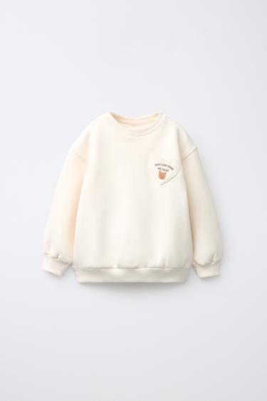 Zara HEART POCKET SWEATSHIRT - Ecru