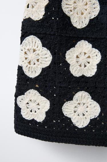 JUPE EN MAILLE À FLEURS - Noir de Zara - Image 3