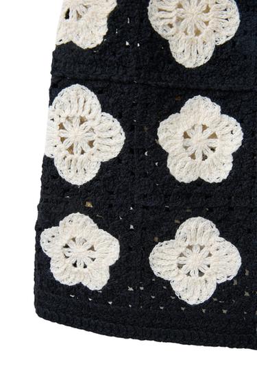 Zara FLORAL KNIT SKIRT - Black