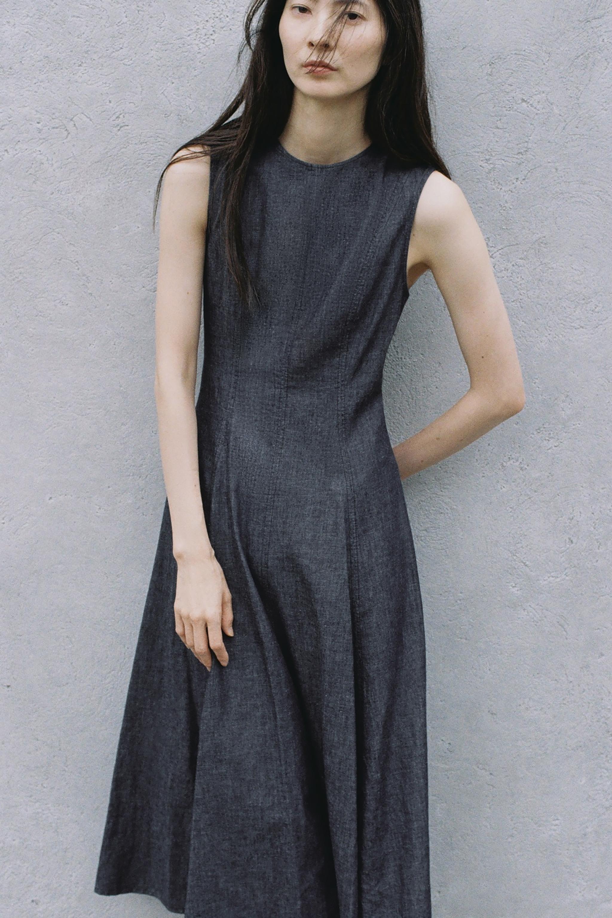 ZARA｜ ZW限定 上品プリーツ×洗練ミディ丈 ワンピース ドレス スペイン発送 ZARA ZW コレクション ミディドレス ブラック 限定