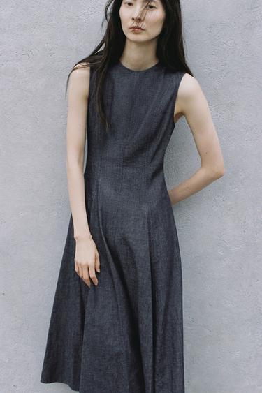 ZW COLLECTION デニムミディワンピースダークインディゴブルーZaraのZW COLLECTION デニムミディワンピース - ダークインディゴブルー