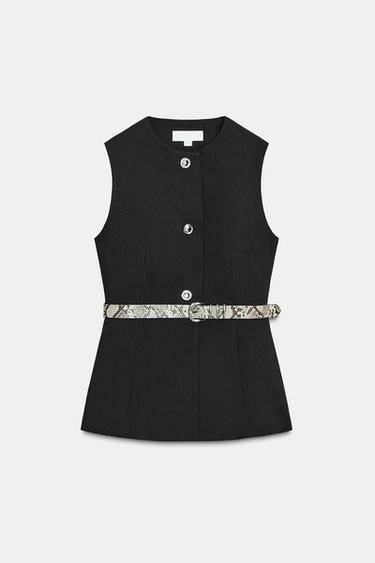 GILET AVEC CEINTURE - Noir de Zara - Image 5