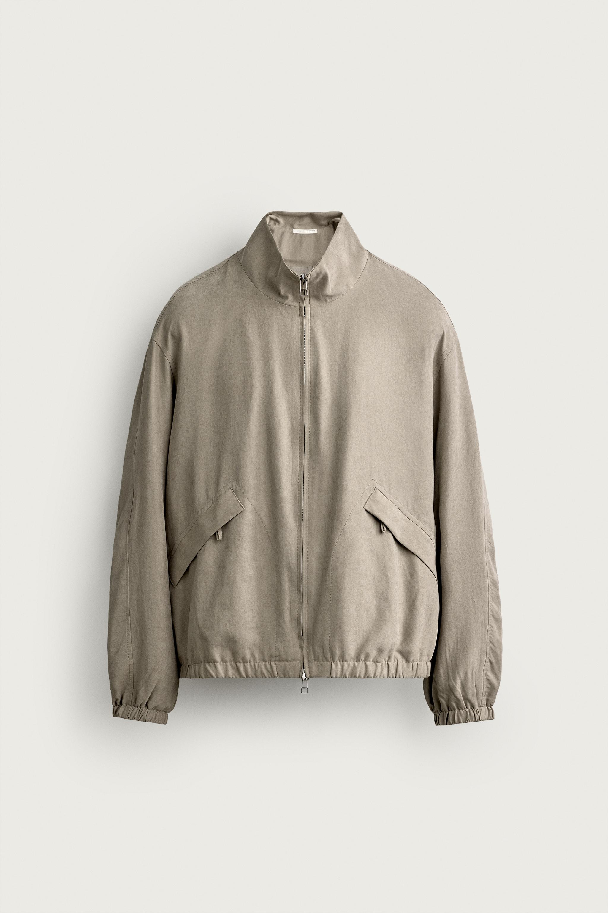 RELAXED FIT FAUX SUEDE BOMBER JACKET — Pearl grey