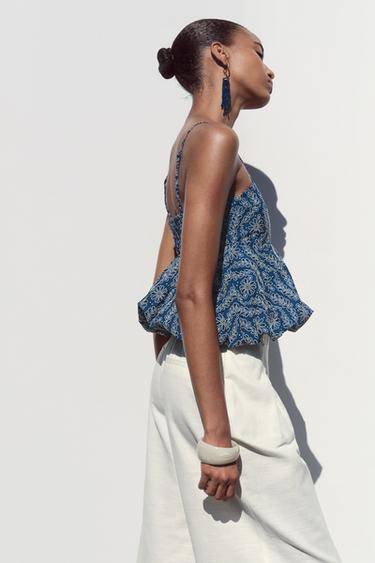 TOP WITH RUBBERISED CUTWORK EMBROIDERY - Navy / White by Zara - Image 3
