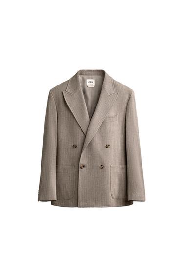 BLAZER CRUZADA REGULAR FIT TRAJE RAYA DIPLOMÁTICA - Tostado de Zara