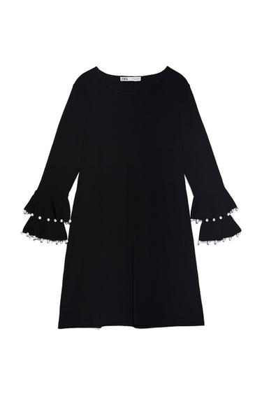 KNIT DRESS WITH FEATHER TRIM SLEEVES