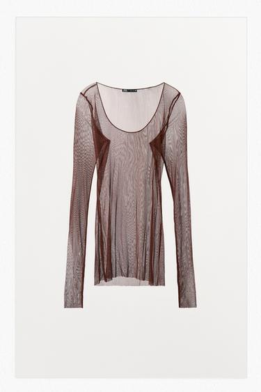 T-SHIRT EN SOIE 100 % - Marron de Zara