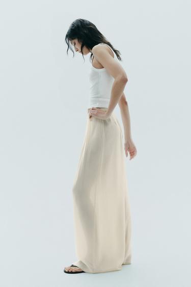 PANTALON LONGUEUR CHEVILLE MULTI PLIS - Écru de Zara - Image 3