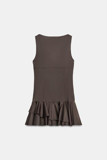 ROBE COURTE À VOLANTS - Marron foncé de Zara - Image 7