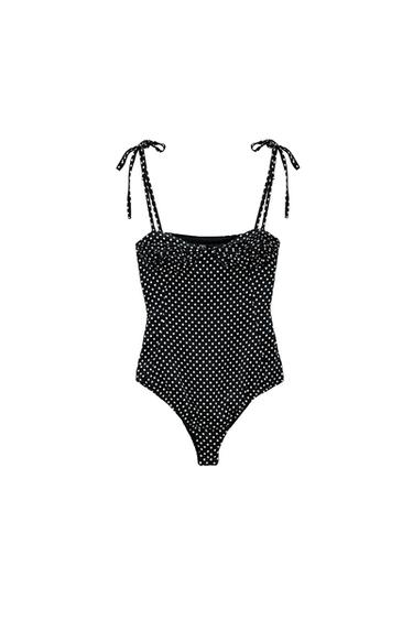 POLKA DOT PRINT SATIN EFFECT BODYSUIT