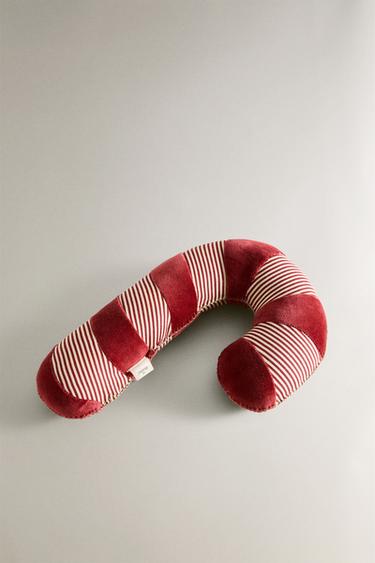 CHILDREN’S CANDY CANE CHRISTMAS CUSHION - Red by Zara - Image 1
