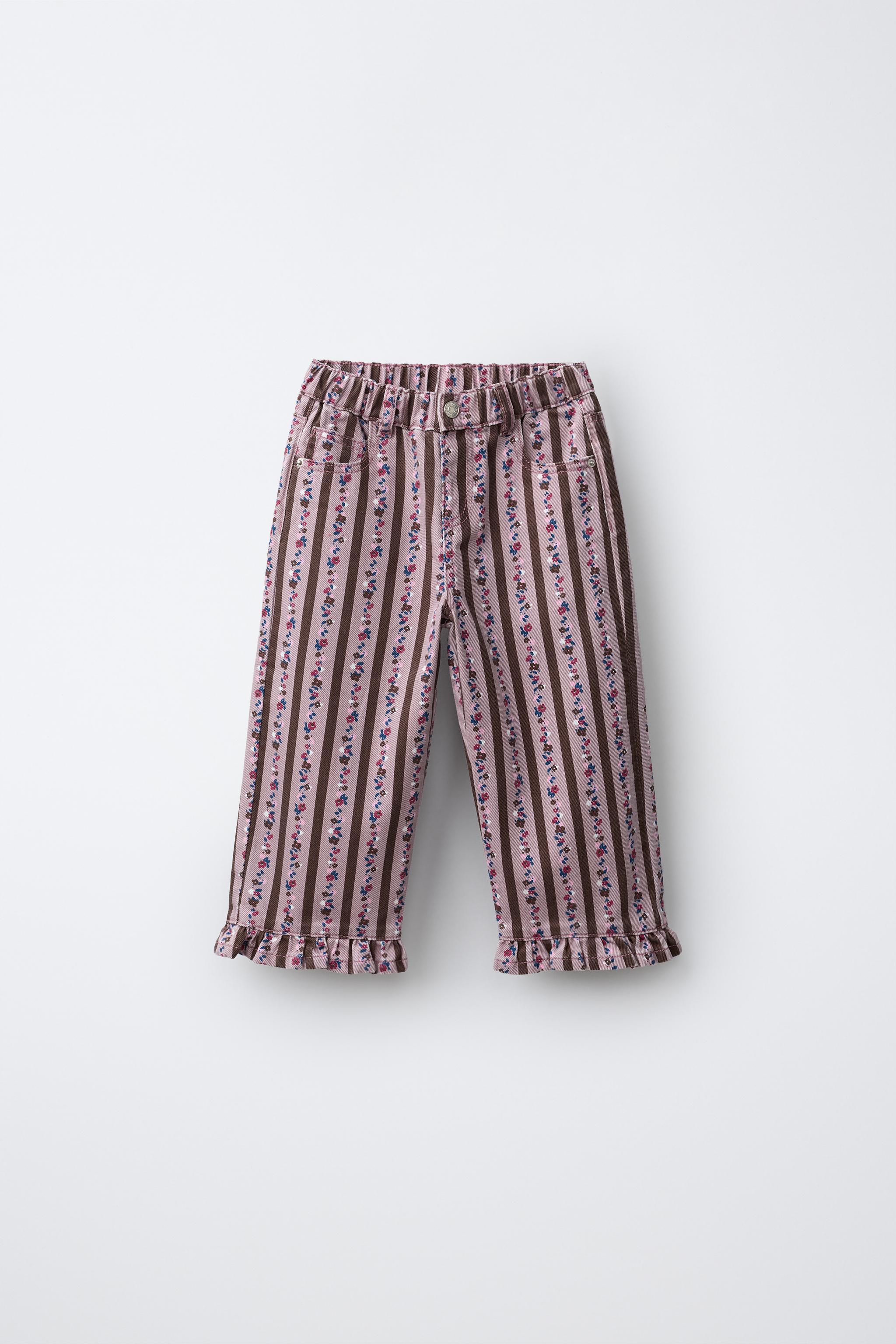 STRIPED AND FLORAL TWILL STRAIGHT PANTS