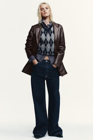 ABRIGO 100% PIEL PESPUNTES - Burgundy de Zara