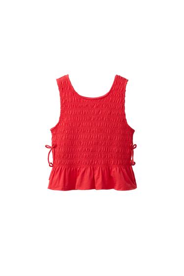 TOP WITH ELASTICATED BOWS - Red by Zara