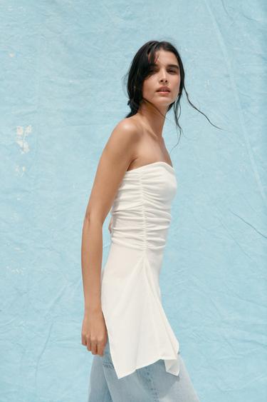 TOP BANDEAU TEXTURA - Branco de Zara
