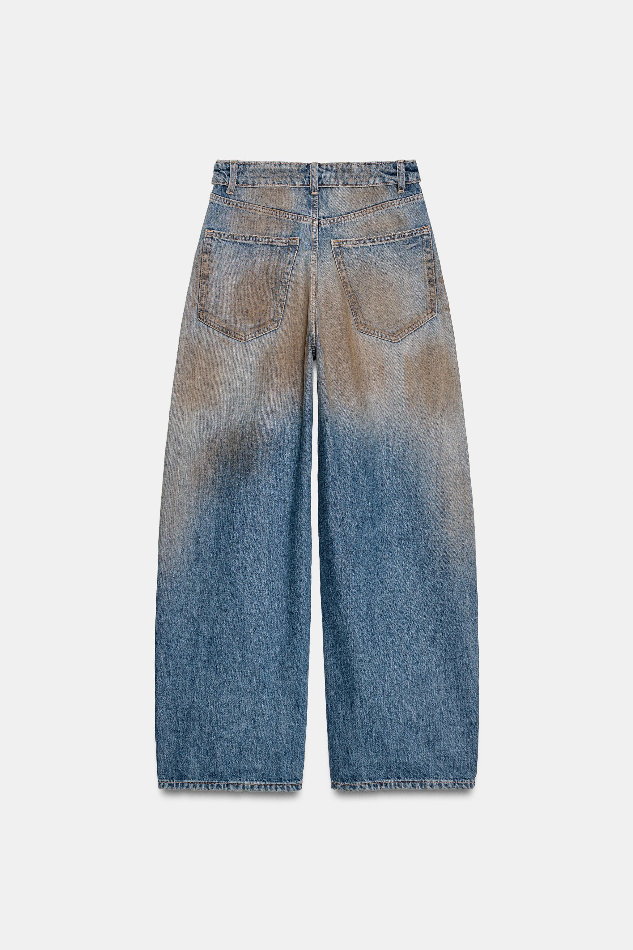 TRF 折り返しウエスト ミッドライズデニムパンツ - ブルー | ZARA