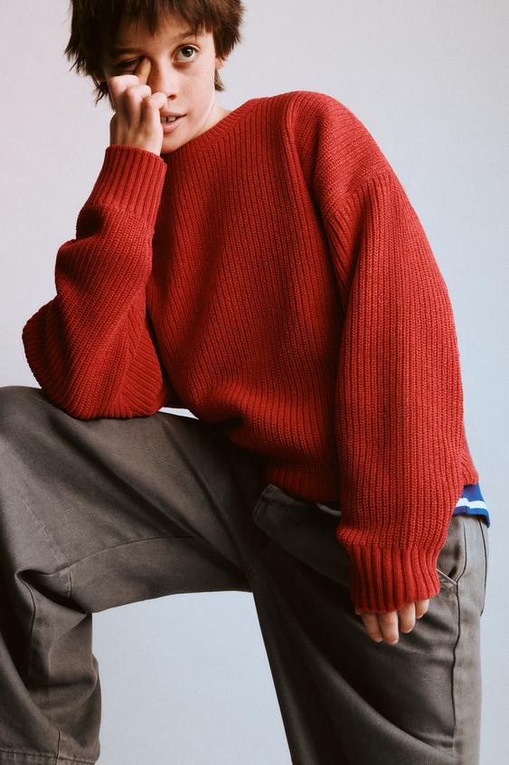 TEXTURED KNIT JUMPER - Red / Orange by Zara - Image 0