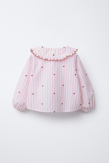STRIPED AND HEART SHIRT - Pink by Zara - Image 1