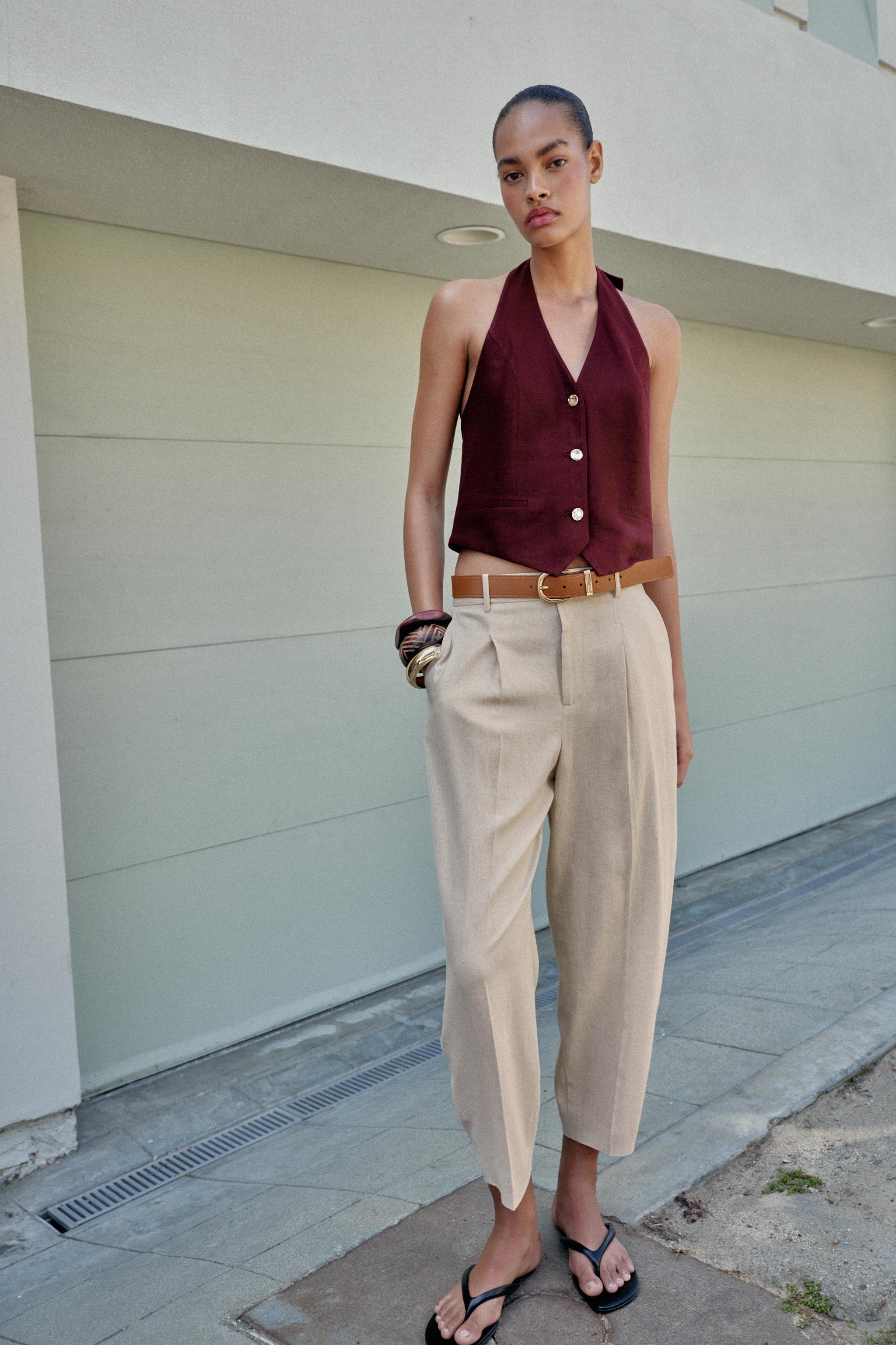 Женские брюки Zara LINEN PANTS WITH BELT AND PLEATS