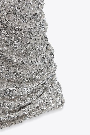ZW COLLECTION SEQUINNED DRESS WITH SHOULDER PADS - Silver by Zara - Image 6
