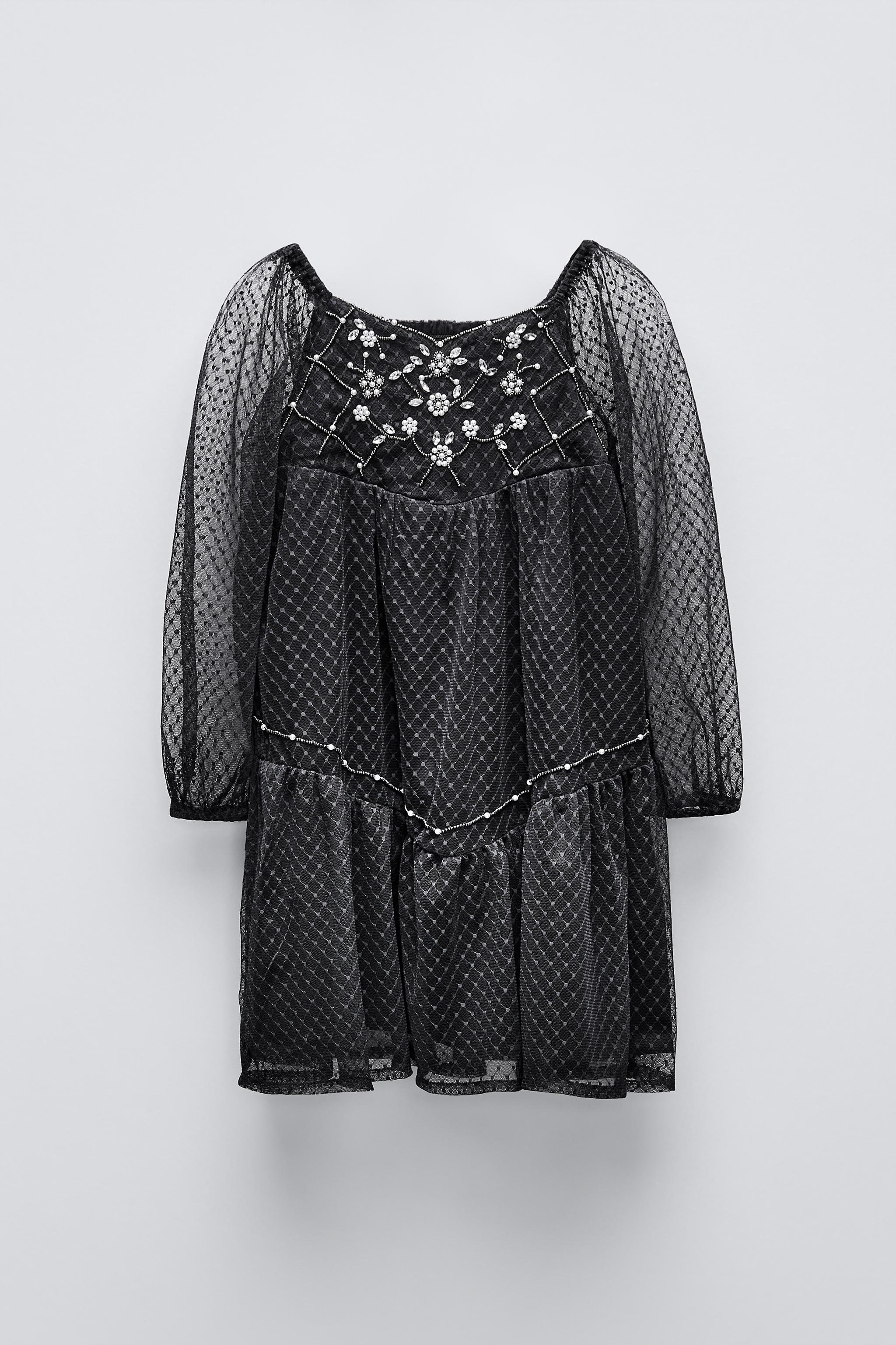 ZARA BLACK RHINESTONE fashion MESH DRESS