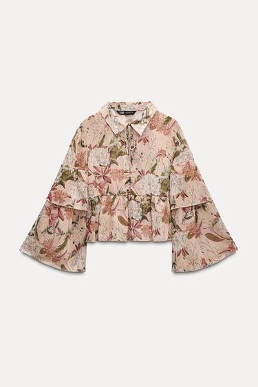CAMISA FLORES - salmon/oscuro de Zara
