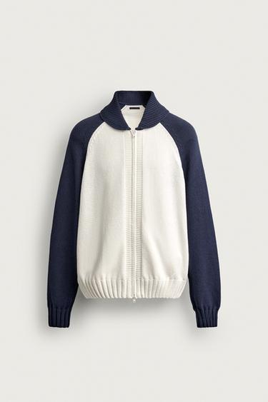 CÁRDIGAN RELAXED FIT COLOR BLOCK - Cru / Mariño de Zara