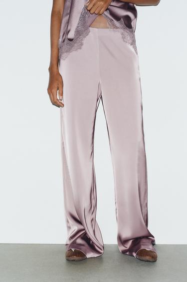PANTALON SATINÉ TAILLE HAUTE - Marron / Taupe de Zara